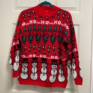 Vintage CROQUET Club UGLY Acrylic Christmas Sweater Red Snowman Ho Ho Ho MEDIUM